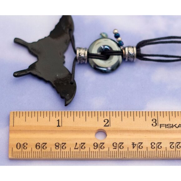 Vintage Art nouveau Abalone Butterfly Pendant Necklace 24 Inch - S24 - Picture 4 of 4